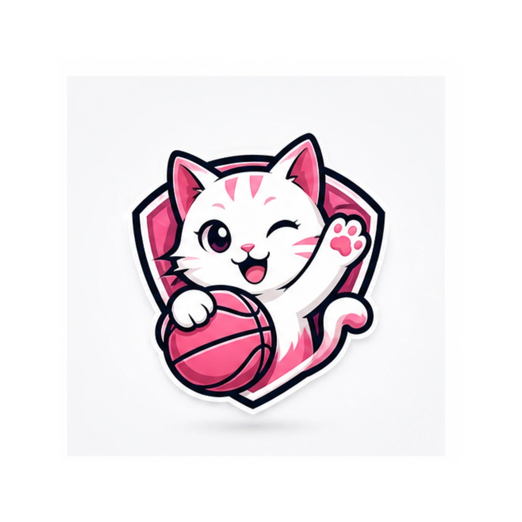 Logo Bóng Rổ Mèo Hồng Màu Hồng Trắng