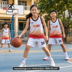 Mẫu áo bóng rổ Trắng Chuyển Sắc cho trẻ tiểu học, trung học cơ sở.