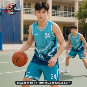 Mẫu bóng rổ SPORTS xanh dương cho học sinh trung học phổ thông, người lớn.