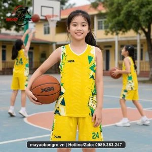 Mẫu áo bóng rổ Vàng Sống Động cho trẻ tiểu học, trung học cơ sở.