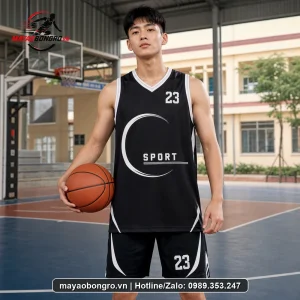 Mẫu bóng rổ Logo SPORT Đen cho học sinh trung học phổ thông, người lớn.
